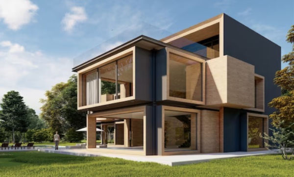 Planta de casa com muro de vidro